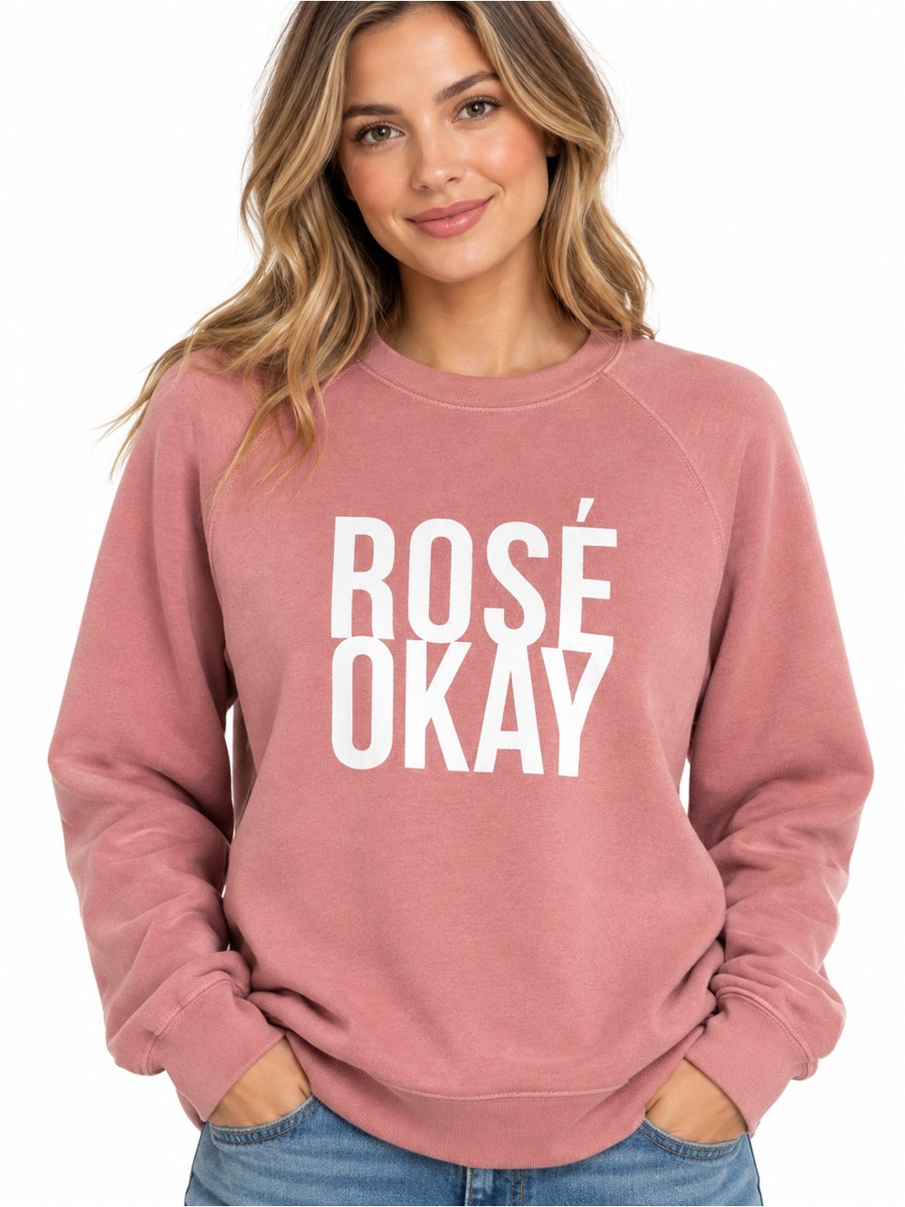 Brunette The Label Rose Okay Sweatshirt Dusty Rose Pink Crewneck Pullover M/L